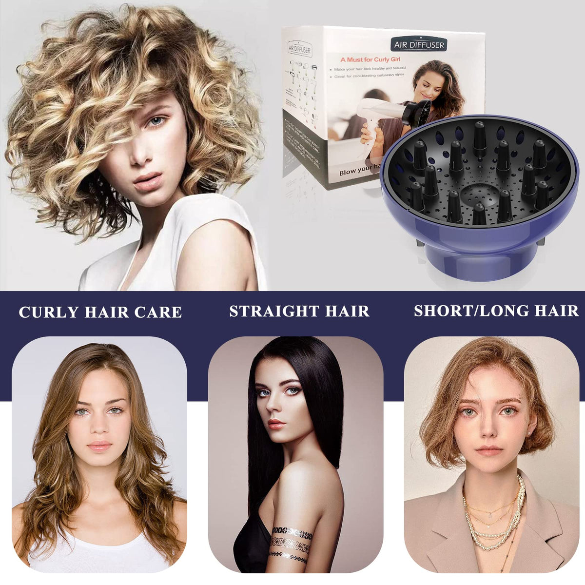 Hair Dryer Diffuser Attachment Universal Adjustable Professional Salon Tool for Curly Hair Fits Most Kinds of Blow Dryer Diamete