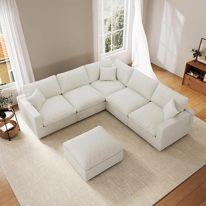 Cloud Couch Modular Sectional Sofa, 95.4" 6-Seater Corner Sectional Couches for Living Room, Convertible Cloud Sofa with Ottoman, Down Filled Wide & Deep Seat, Removable Washable Cushion Covers