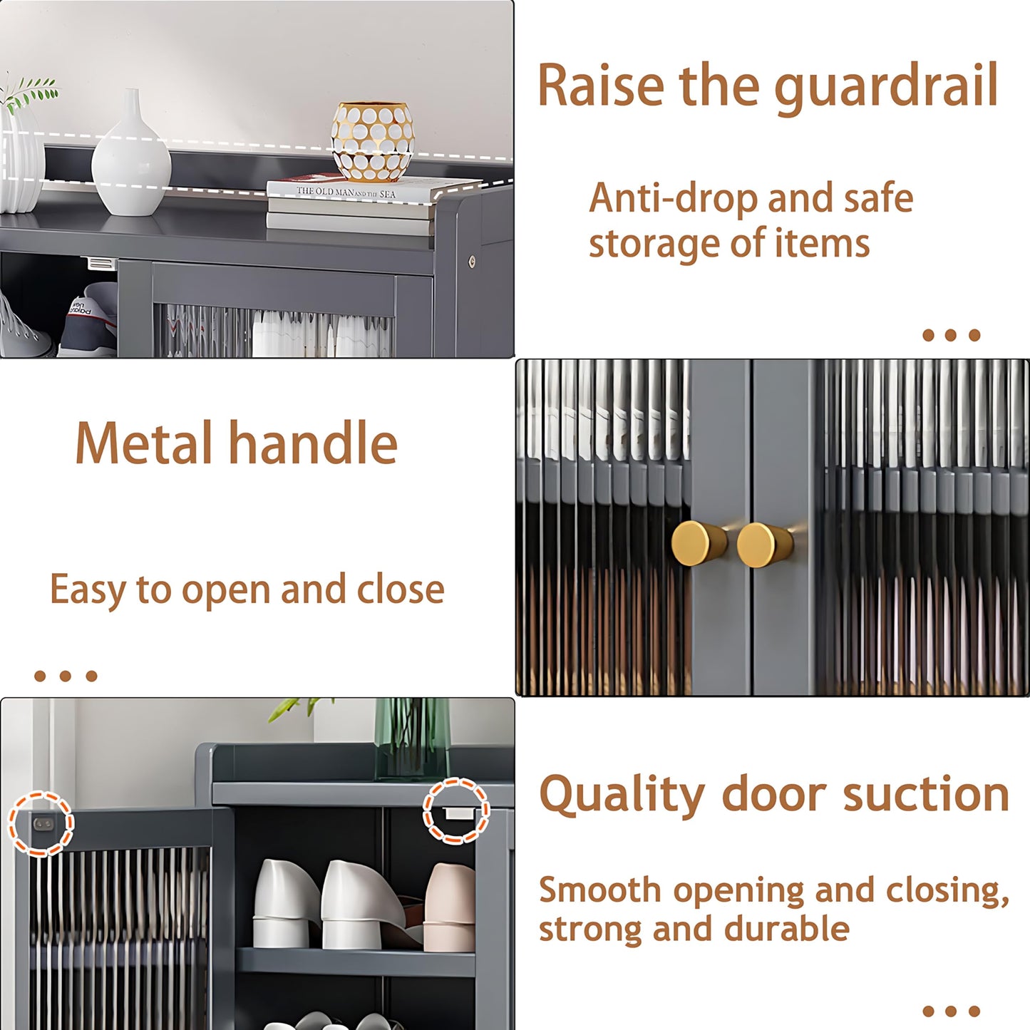 EOQIFJM Bamboo Shoe Cabinet with Door, 8 Tier Shoe Rack for Closet, Entryway Shoe Storage Cabinet for 36-40 Pairs, Shoes Rack Organizer for Living Room Hallway Entryway (Grey-1)
