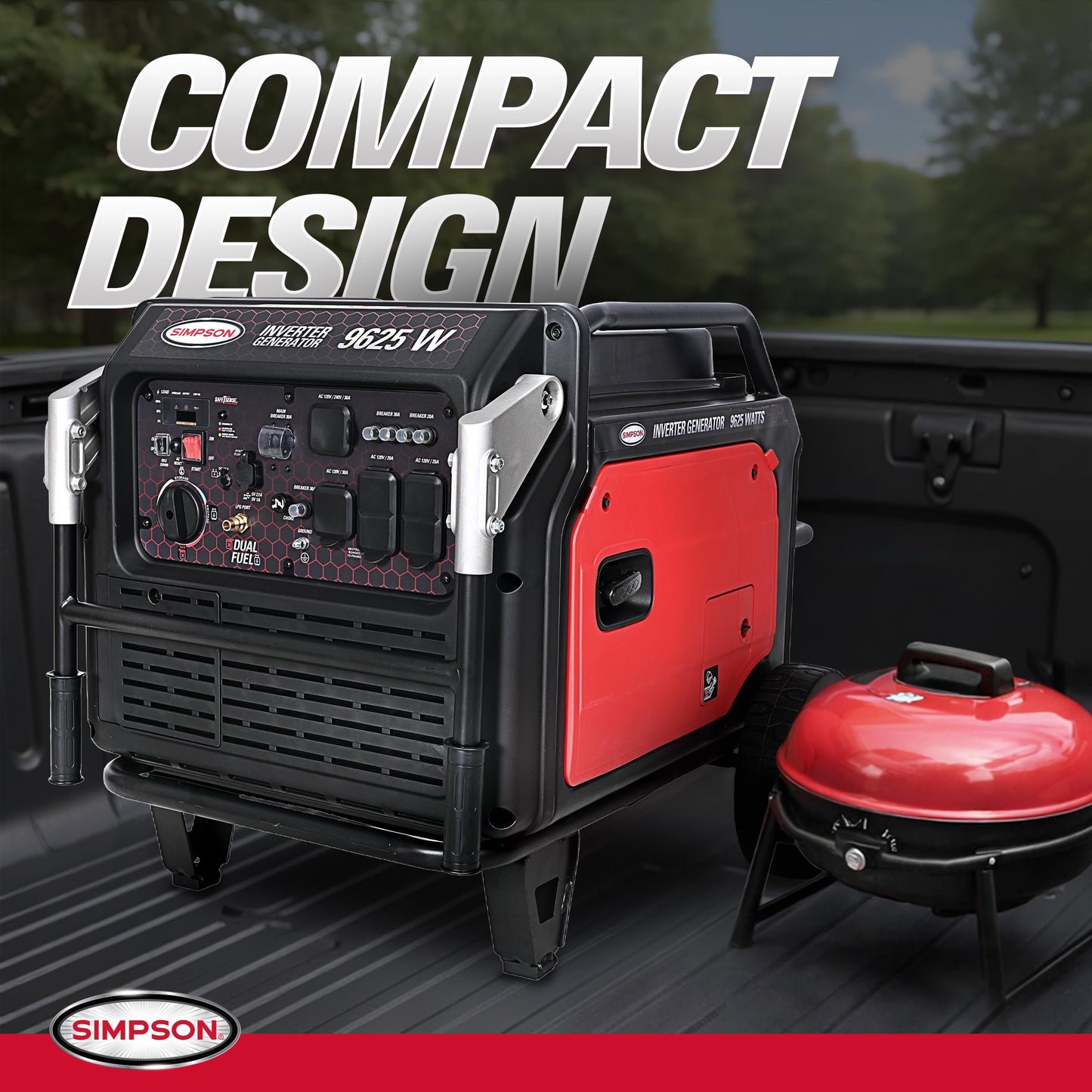 Simpson 9625 Watt Inverter Generator, Quiet Portable Inverter Dual Fuel Generator with Wheels, 2 GFCI Outlets, 2 USB Ports, 1 30A RV Outlet, 7700 Running Watts, Parallel Capable, CO Sensor (SGS7796)