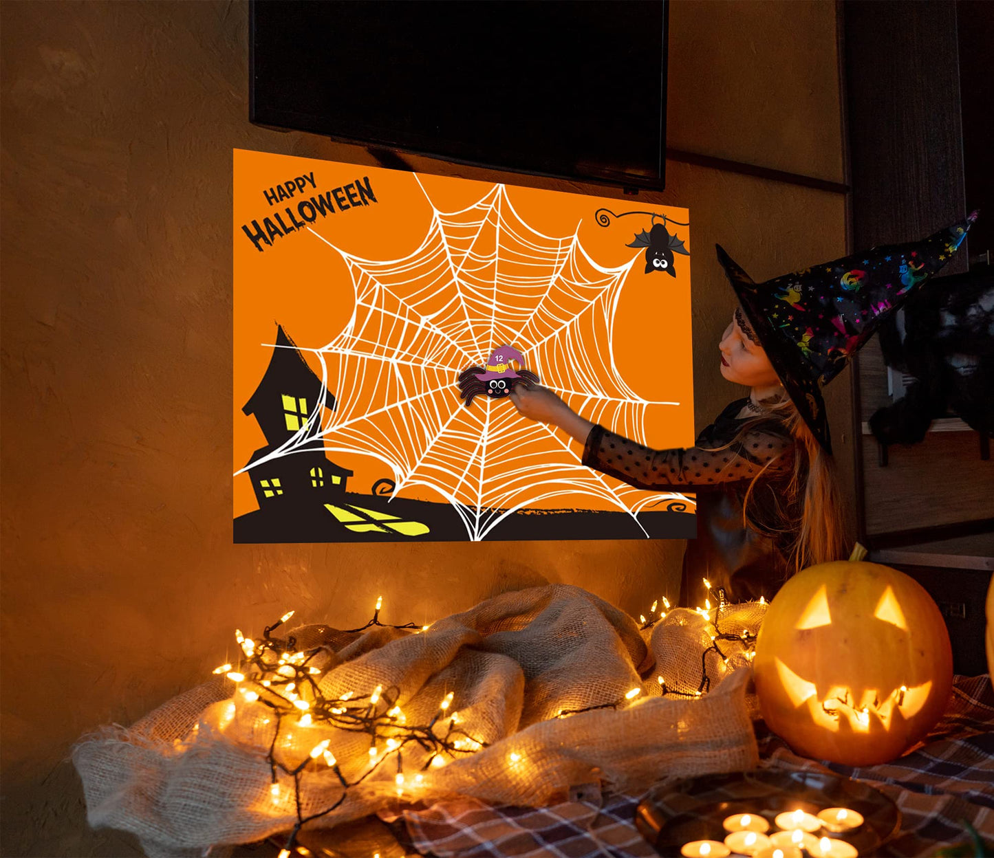 Funnlot Halloween Party Games for Kids Pin The Spider on The Web Halloween Party Games Activities Pin The Tail