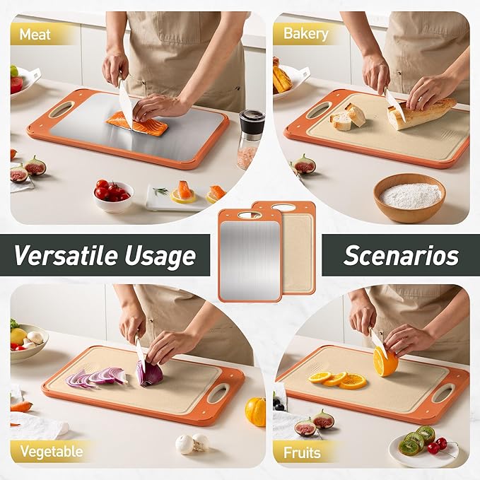 2 in 1 Stainless Steel Cutting Board with Handle Large Metal Cutting Boards for Kitchen 2025 First Apartment Essentials New Home Must Haves Things House Warming Decor Housewarming Hostess Host Gifts