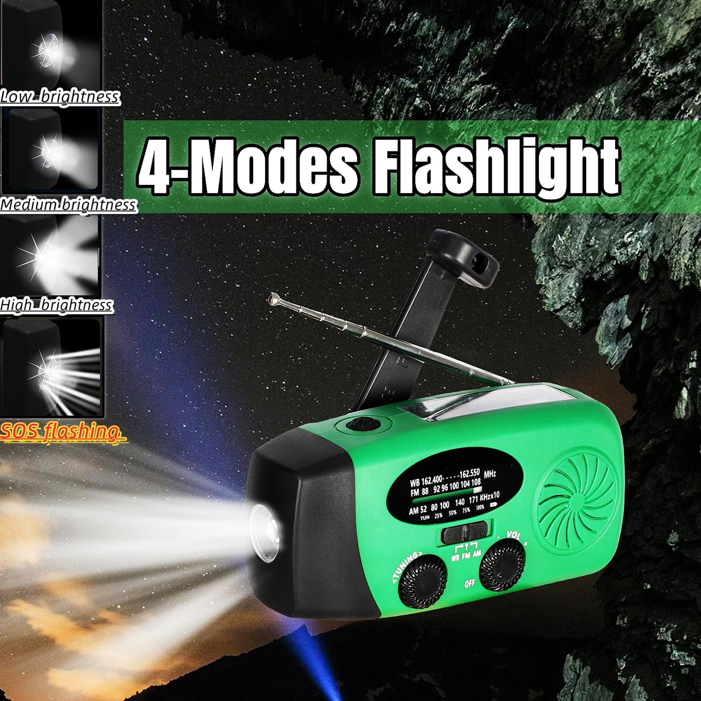 5000Mah Hand Crank Emergency Weather Radio, Am Fm Noaa Solar Radio With Led Flashlight And Earphone Jack, Charger For Smartphone