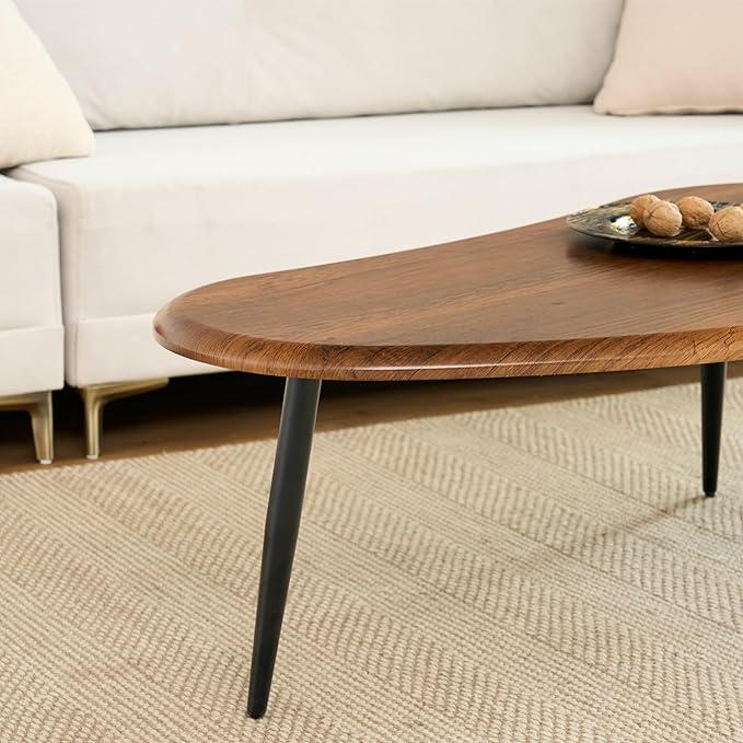 Saint Mossi Modern Coffee Table for Living Room, Mid-Century Mango Shaped Wood Coffee Table, Center Table for Small Space, Downward Edge, D47xW23.6xH15, Espresso