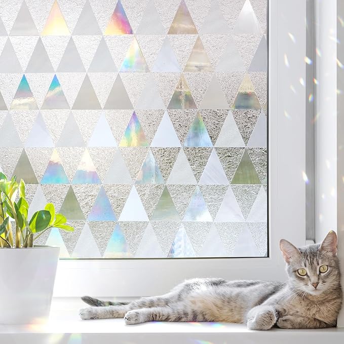 LUTE Window Privacy Film, Decorative Stained Glass Rainbow Window Clings, Sun Blocking Glass Covering, Renter-Friendly Static Cling Sticker Frosted Decals for Home Door Office, 17.5" x 118.1"