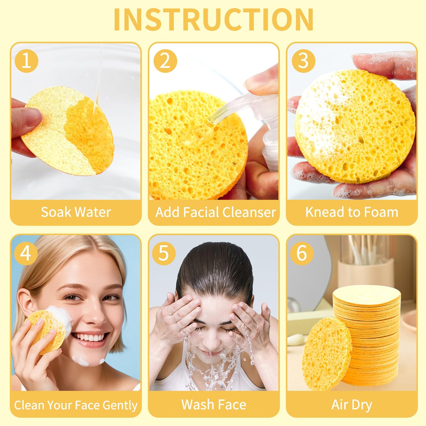 100-Count Compressed Facial Sponges, Natural Cosmetic Spa Sponges for Facial Cleansing, Exfoliating Mask, Makeup Remover, Travel