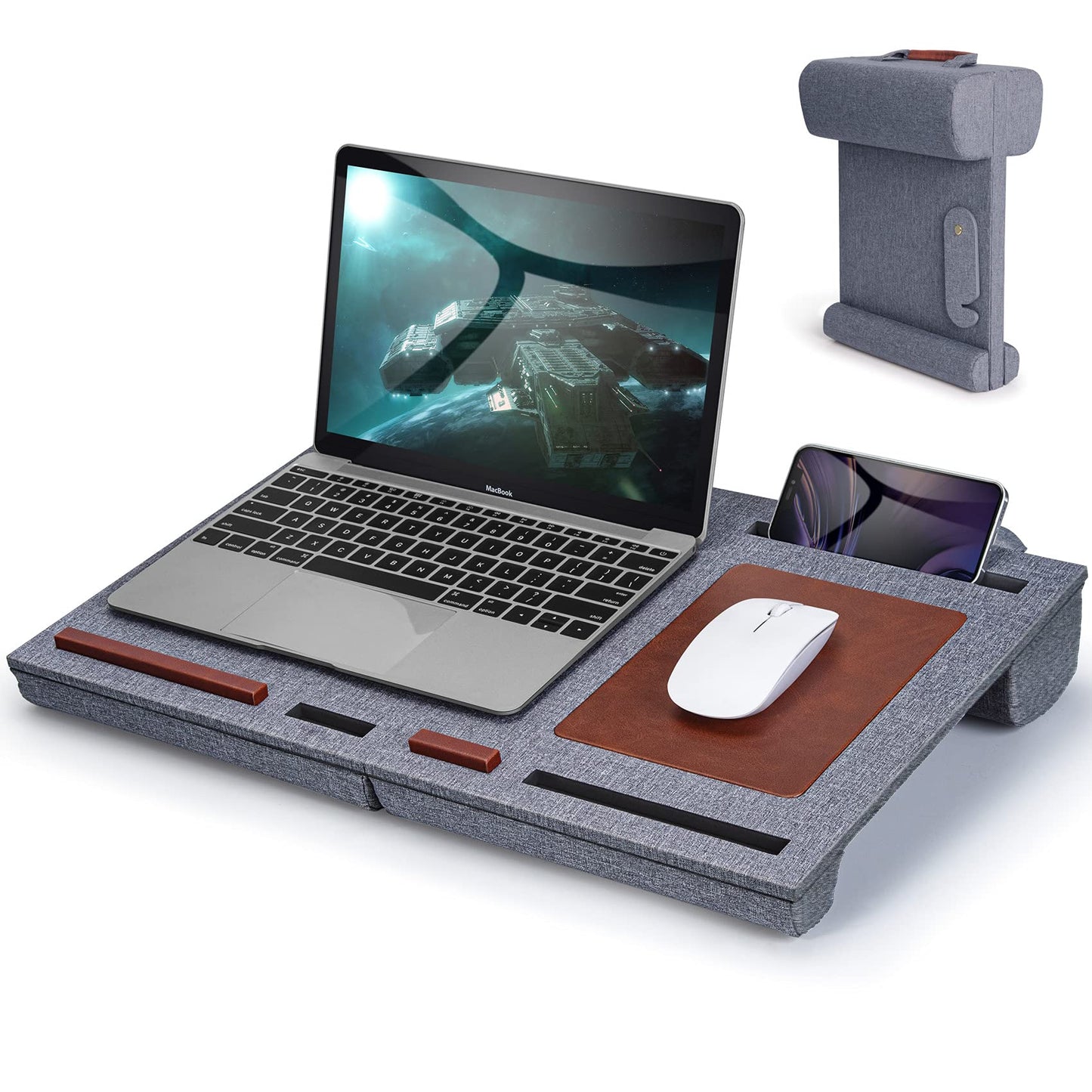 Lap Desk - Fits up to 15.6 inch Laptop Desk, Built in Mouse Pad Portable Lap Stand Lightweight Laptop Table with Phone Holder, Lap Desk Stand for Bed Sofa Home Office, Grey