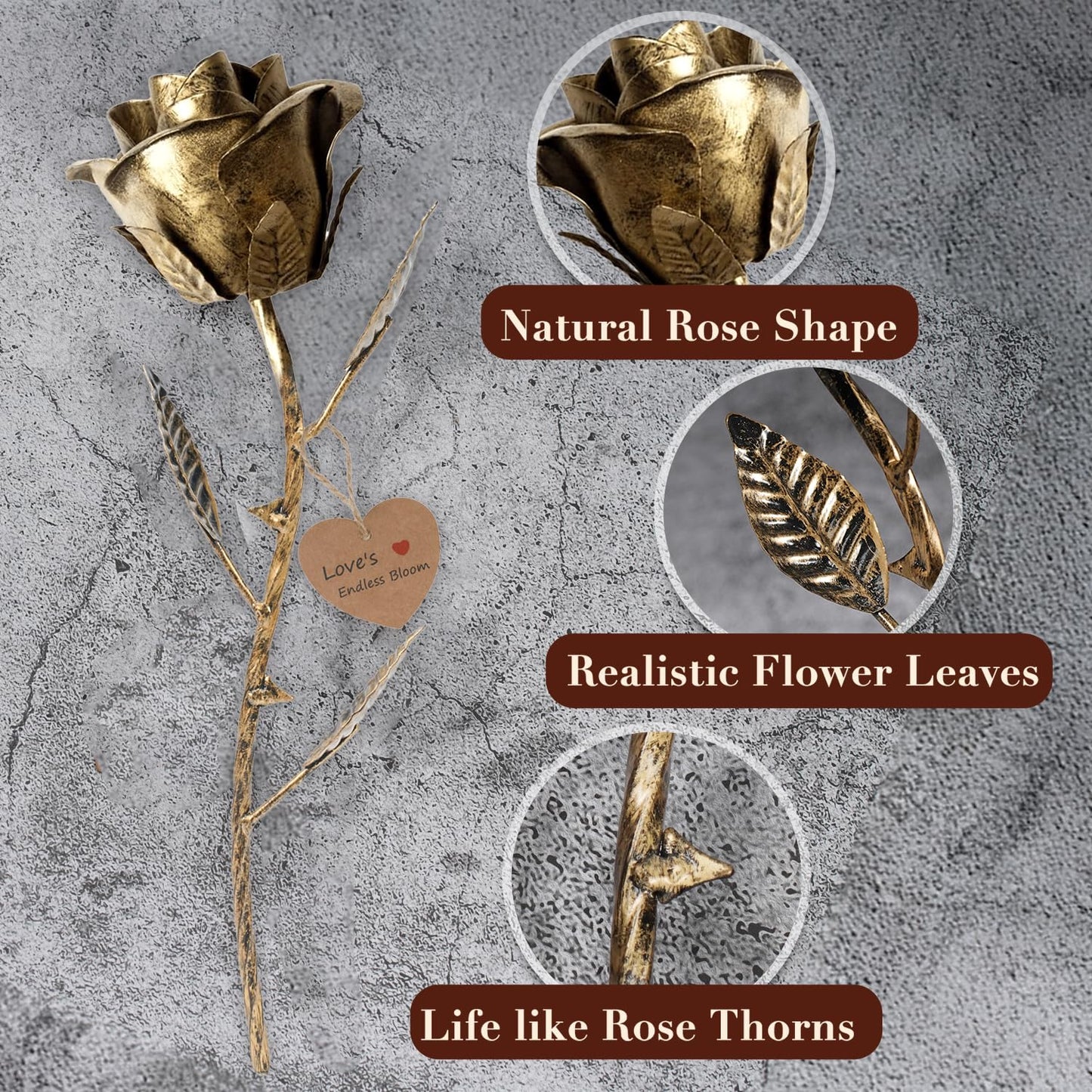 VGYGLS Bronze Rose 8th & 19th Anniversary Wedding Gift for Her/Wife/Him - Handmade Metal Rose Decoration, Romantic Bronze Flowers Wedding-Anniversary Bouquet Decor