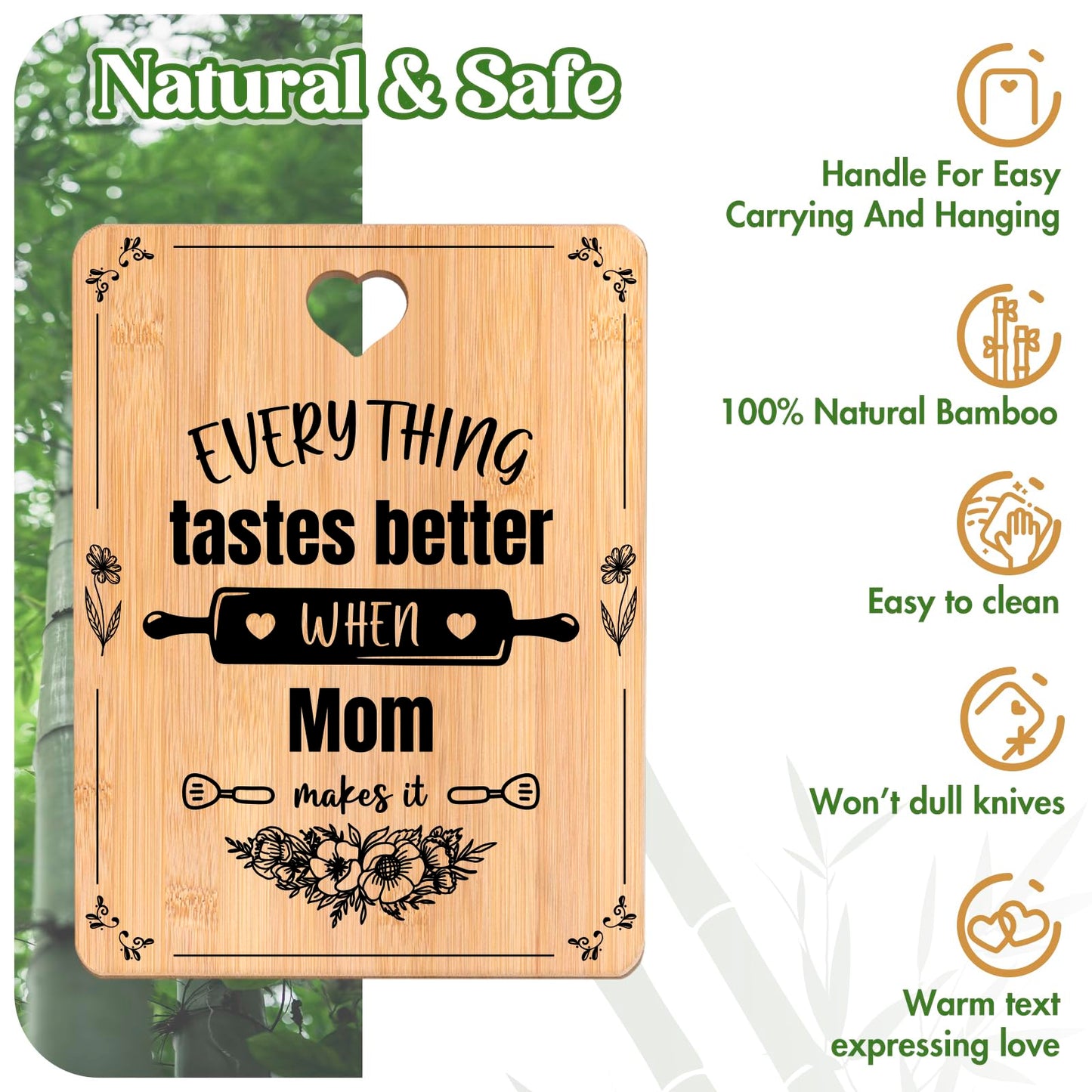 Mom Birthday Gifts, Birthday Gifts for Mom on Her Birthday - Engraved Bamboo Cutting Board - Mom Gifts from Daughters Son, Mothers Day Gifts for Mom