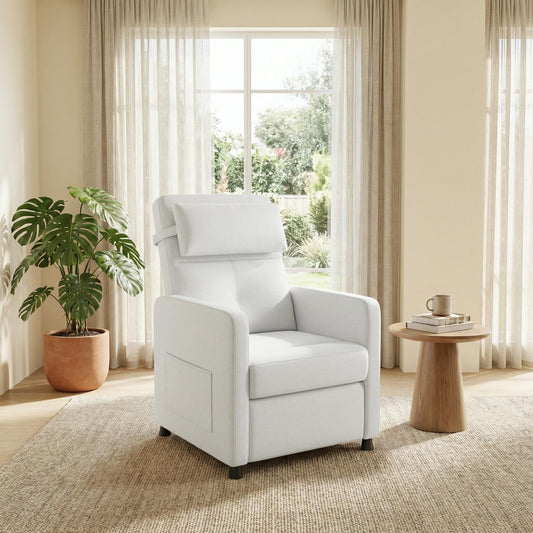 ExploreHorizon Power Recliner Chair with Electric Adjustable Back USB Port & Side Pockets, Single Overstuffed Recliner Chair for Living Room, Bedroom, or Home Theater, Beige White