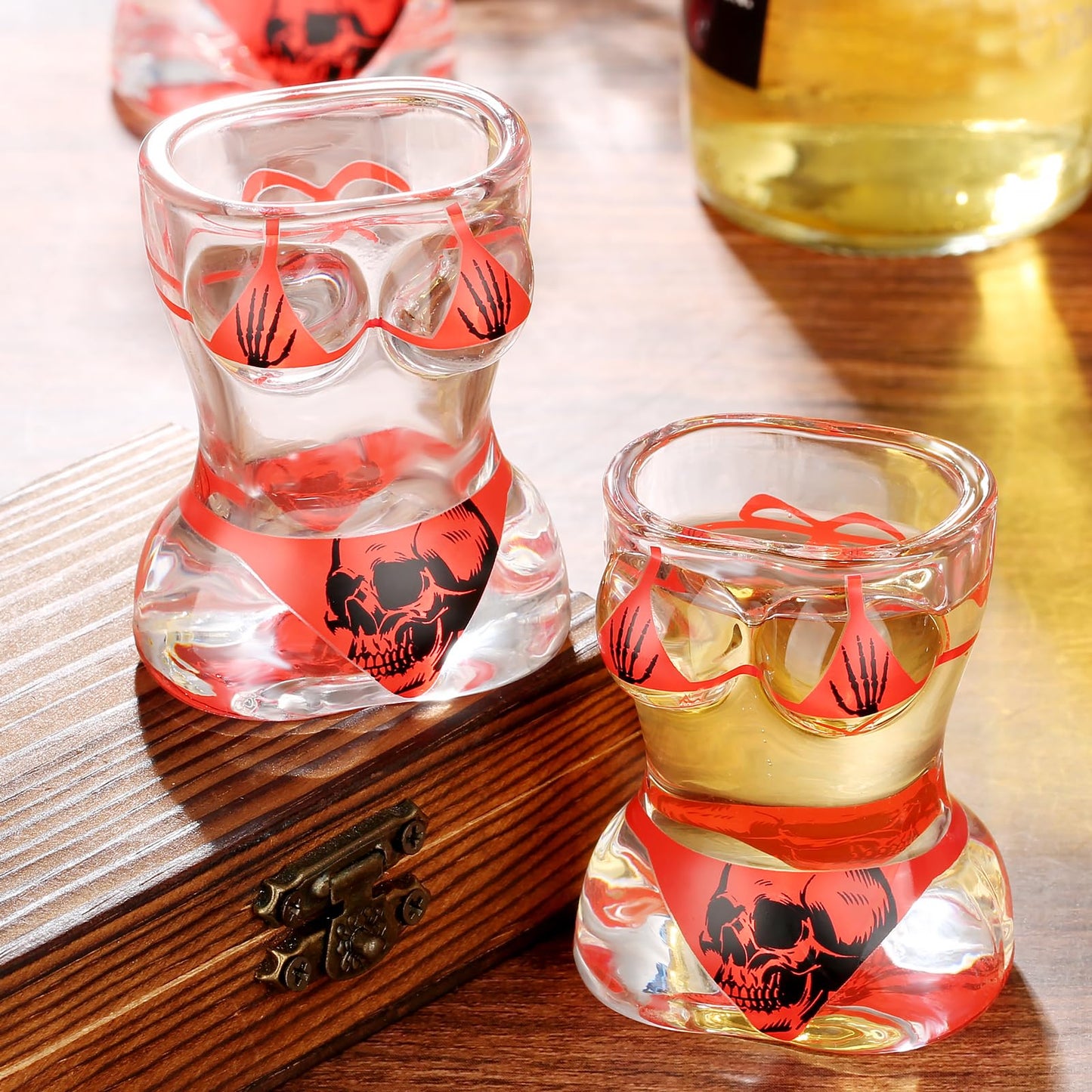Bikini Glass Shot Glasses, Reusable Skull Shot Glasses, 30ml Heavy Base Shot Cups Set of 2 with Gift Box for Alcohol Shots, Vodka, Expresso, Tequila & Dessertsor, Birthday Christmas Gift for Men Women