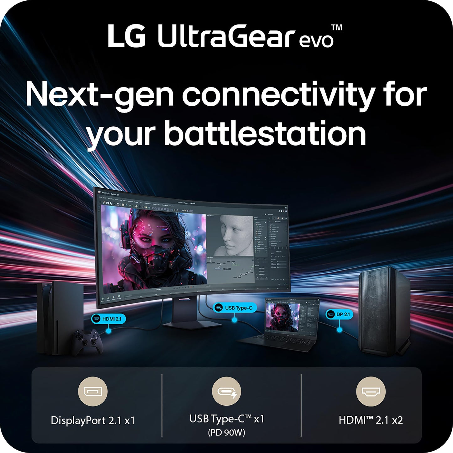LG 52G930B-B 52-inch Ultragear evo G9 5K2K (5120x2160) Curved Gaming Computer, 240Hz, 1ms, AMD FreeSync Premium, VESA DisplayHDR 600, DP 2.1, HDMI 2.1, USB-C 90W PD, Tilt/Height/Swivel Stand, Black