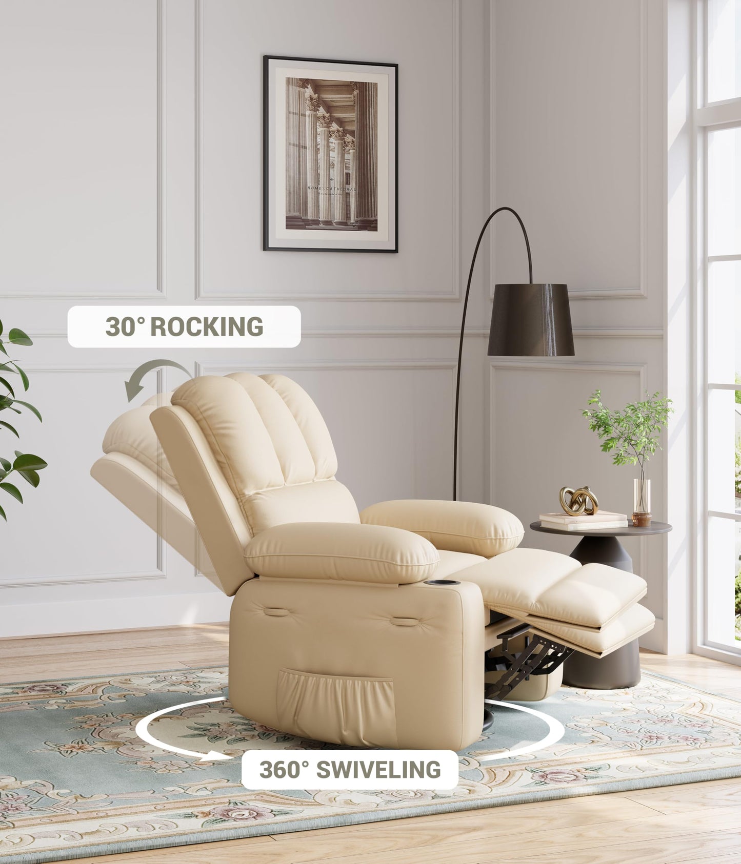 MegaChoice Oversized Manual Recliner Chair, Adjustable Home Theater Seating with Lumbar Support & Footrest, PU Leather Lounge Chair with Side Pocket for Living Room, Bedroom, Nursery