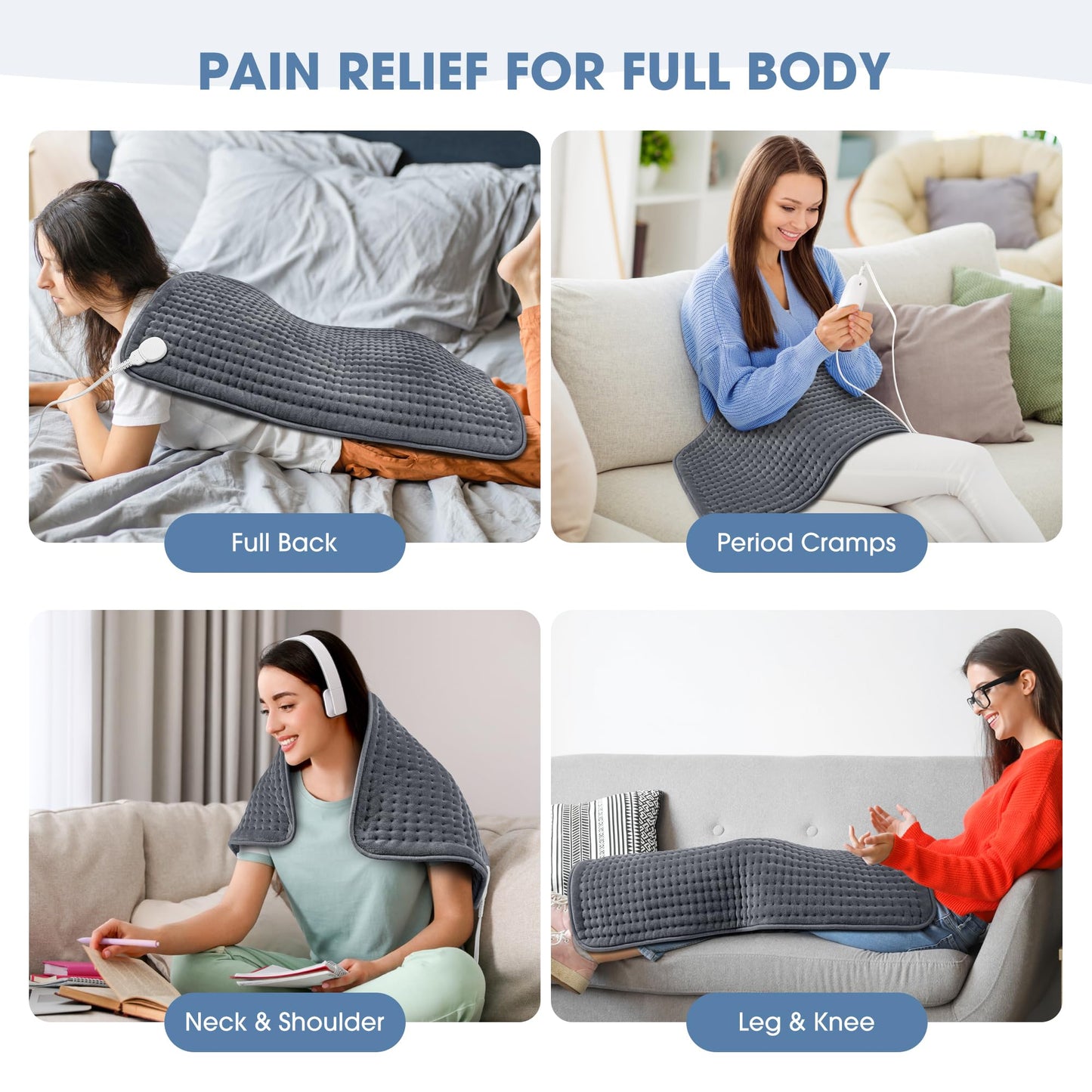 FluffyWarmth Electric Heating Pad for Back, Extra Large 17''x 33'' XXXL for Full Body,Menstrual Period Cramps,Neck Shoulder Back Pain Relief, 6 Heat Settings 4 Timers Heating Pad, Gifts for Women Men