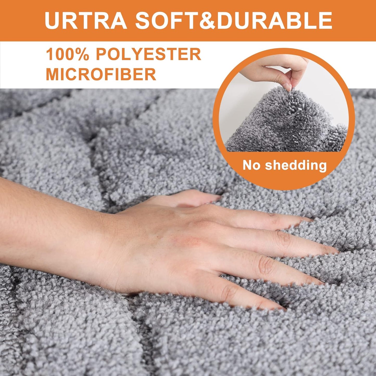 BEQHAUSE Bathroom Rugs - Soft Absorbent Non-Slip Bath Mats for Bath, Shower and Sink - Polyester Bath Mat - Machine Washable - Grey Thick Shower Mat, 24"x36"