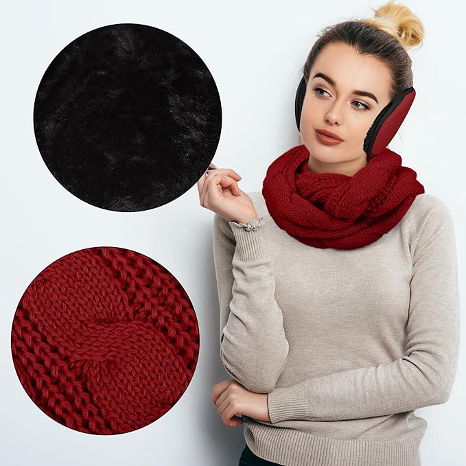 Aneco Winter Warm Sets Knitted Scarf Beanie Hat Touch Screen Gloves and Winter Ear Warmer for Men or Women