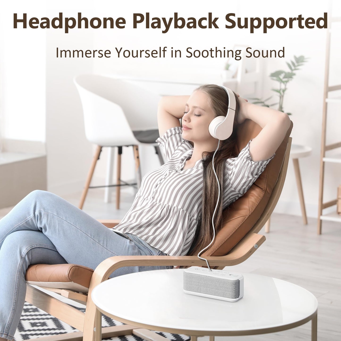 Raynic White Noise Machine, 42 Soothing Sounds Noise Machine, Rechargeable Battery Sound Machine with 8 Volumes, 5 Timers, Type-C Port, Headphone Jack for Baby, Adult, Home, Travel, Office