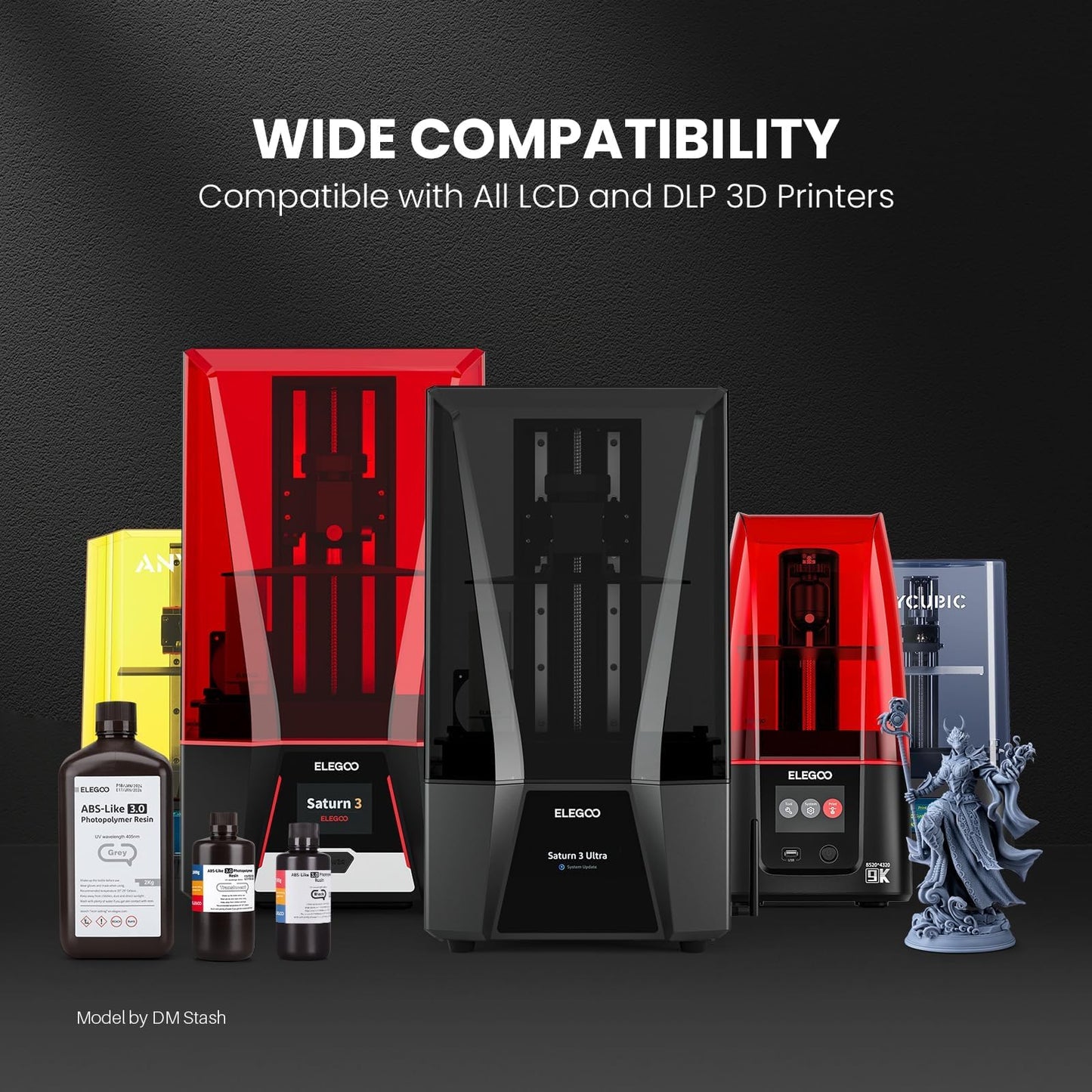 ELEGOO ABS-Like 3D Printer Resin 3.0, 405nm UV-Curing Photopolymer Resin for Mars Saturn Jupiter MSLA DLP LCD 3D Printing with Strength and Toughness, High Precision, Low Viscosity, Grey 1000g
