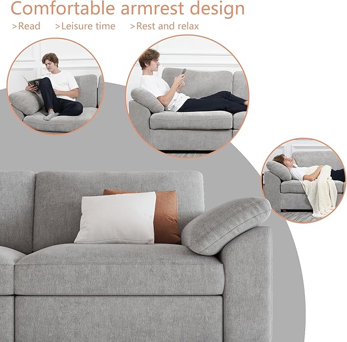 EASE MOOSE Oversized U Shape Sectional Modular Sofa,Wide Deep seat Sectional Sofa,FSC Certified Comfortable Chenille Grey Cloud Modular Sofa
