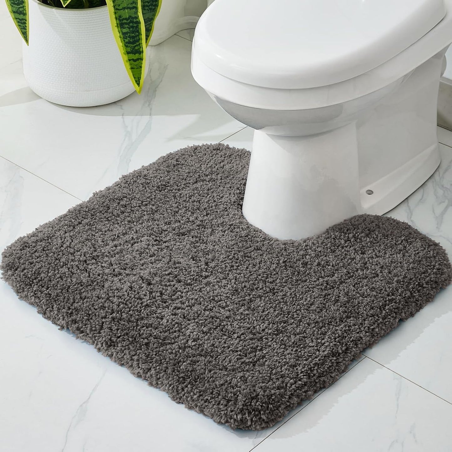 Toilet Rug 22x24 Dark Grey Non Slip Fluffy Toilet Floor Mat U Shaped Washable Bathroom Contour Rug for Toilet Absorbent Thick Toilet Carpet