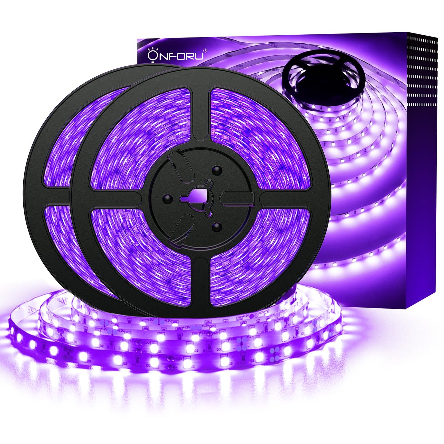 Onforu 65.6ft LED Black Light Strip, 1200 Units Lamp Beads, 12V Flexible Blacklight Fixtures, 20m LED Ribbon, Non-Waterproof Black Lights for Glow Party, Indoor Birthday Halloween Party, Body Paint