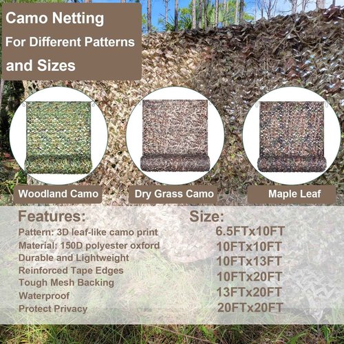 iunio Camo Netting Camouflage Netting, 10ft×10ft, 10x20ft, 20ft×20ft, Mesh Backing Oxford Fabric Camo Net Military Surplus, Hunting Blind for Deer Stand, Party Decorations, Photograph and Car Cover