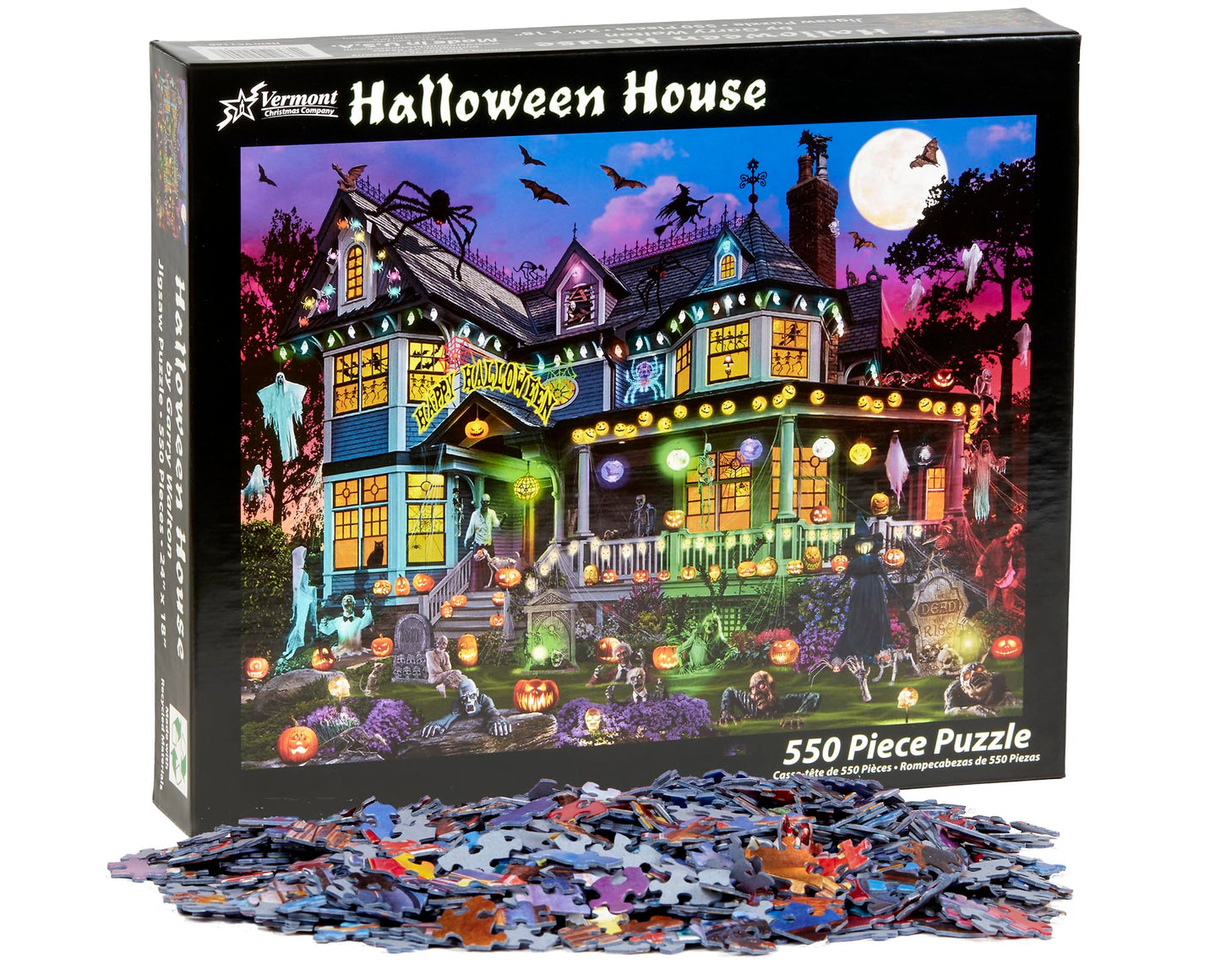 Vermont Christmas Company Halloween House Jigsaw Puzzle 550 Piece - 24" x 18" - Fully Interlocking & Randomly Shaped Pieces