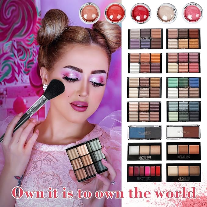 All-in-One Makeup Kit Gift Set Women Full Set Carry All Professional Make up Kit With Makeup Bag Lipgloss Lipstick Concealer Blush Foundation Face Powder Eyeshadow Palette Cosmetic Palette #2