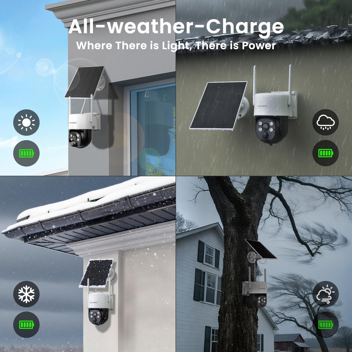 xmartO Solar Camera Outdoor Wireless, 4 PCs QHD 4MP PTZ AI Tracking Security Camera System with 4K 10CH Expandable WiFi NVR, All-Weather Solar Charge, 2-Way Audio, PIR Sensor, No Monthly Fee, 500GB