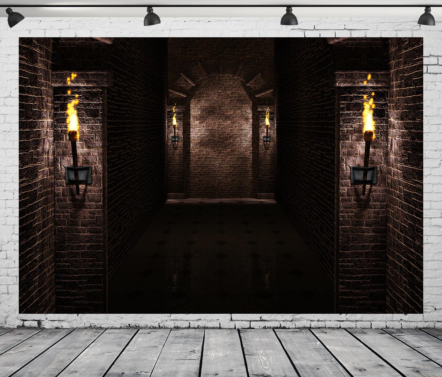 BELECO 7x5ft Fabric Gothic Castle Backdrop Ancient Black Brick Stone Wall Arches Torches Dungeon Medieval Castle Scene Halloween Night Background Medieval Party Decorations Studio Booth Photo Props