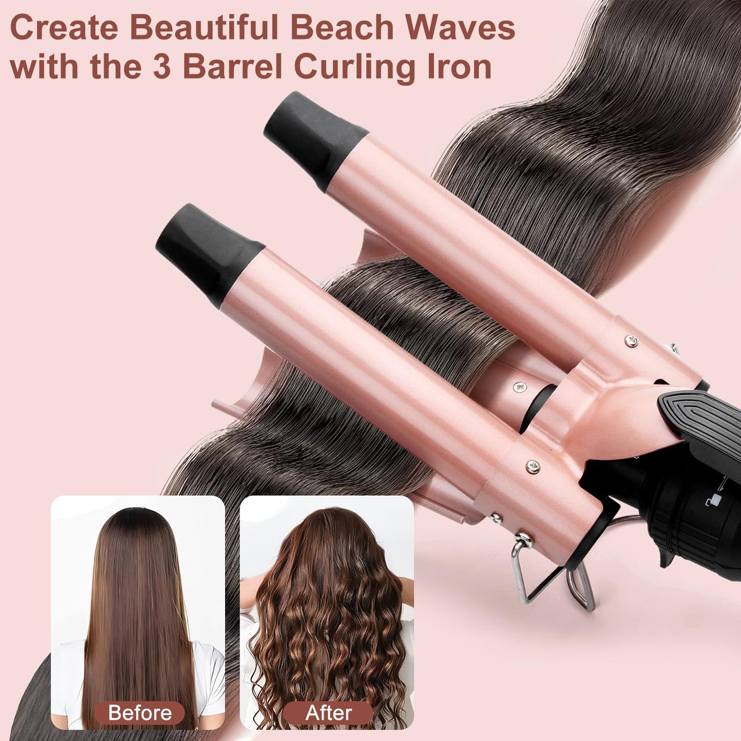 UNOBEY 5 in 1 Curling Wand Set, Three Barrel Curling Iron Set with 3 Barrel Curling Iron and 4 Interchangeable Ceramic Curling W