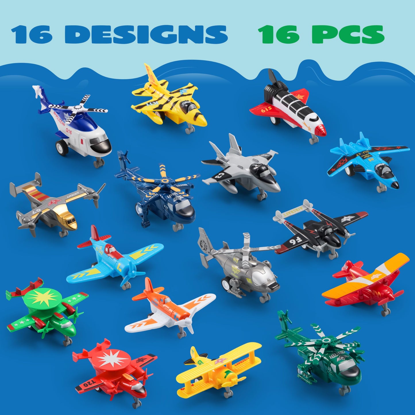JOYIN 16 Pcs Pull Back Airplane Toys, Boys Plane Playset, Aircraft Incl Helicopter, Fighter, Bomber, Biplane Model, Gifts for Toddler Kids 3+ Years Old, Kids Presents, Treasure Box Toys for Classroom