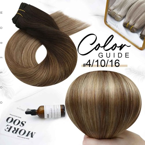 Moresoo Bundle Clip in Hair Extensions with Weft Hair Extensionso Human Hair Balayage #4/10/16