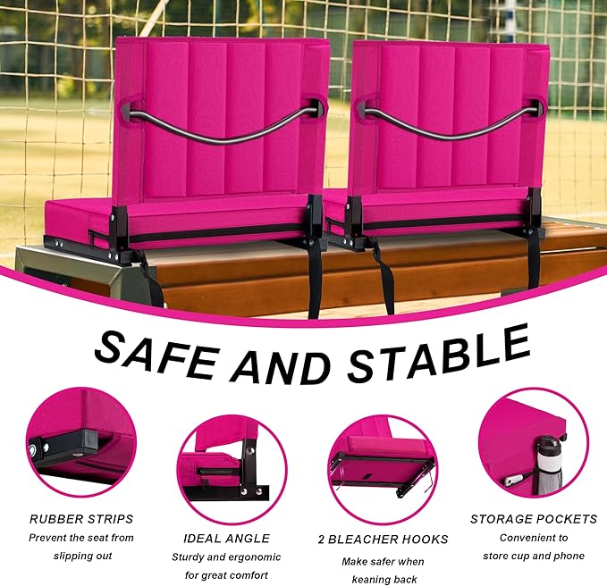 Aliphon Stadium Seat for Bleachers with Back Support and Cushion, Bleacher Seats with Shoulder Strap and Cup Holder, Padded Portable Folding Comfort Stadium Chair, for Sports Events, New Red (1pcs)