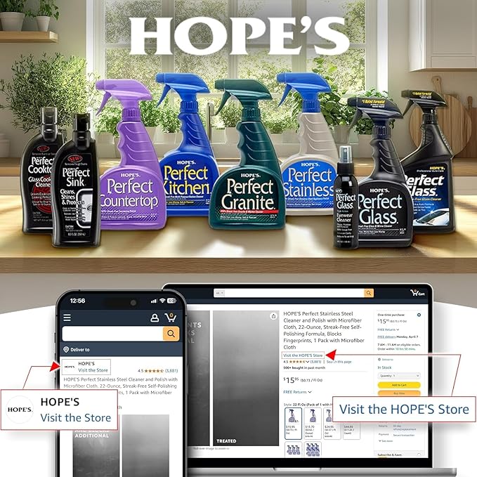 HOPE'S Perfect Granite & Marble Countertop Cleaner, Stain Remover and Polish, Streak-Free, Ammonia-Free, 22 Ounce, Pack of 1