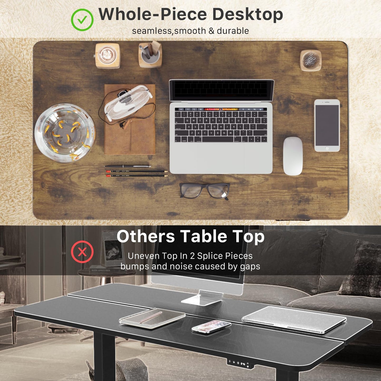 JOY worker Small Electric Standing Desk, 35" x 20" Whole Piece Height Adjustable Desk with Memory Controller, Grey Sit to Stand Desk Workstation for Home Office, Rustic