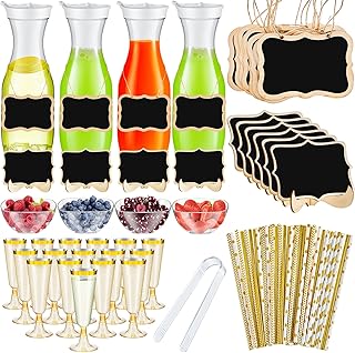 Mumufy 82 Pcs Mimosa Bar Supplies 34 oz Plastic Water Carafe with Lids Plastic Champagne Flutes Pitchers for Drinks with S...