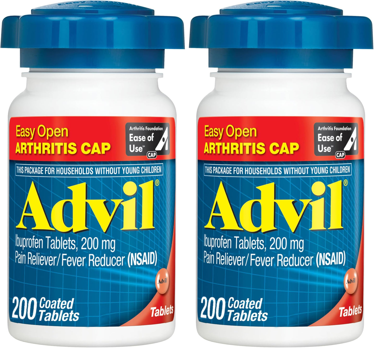 Advil Pain Reliever and Fever Reducer, Pain Relief Medicine with Ibuprofen 200mg for Joint Pain, Muscle Ache and Minor Arthritis Pain Relief - 200 Coated Tablets with Easy Open Arthritis Cap