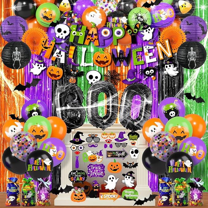 Halloween Decorations Kit, Halloween Party Decorations includes Banner Balloon Arch Photo Booth Props Candy Gift Bags and ...