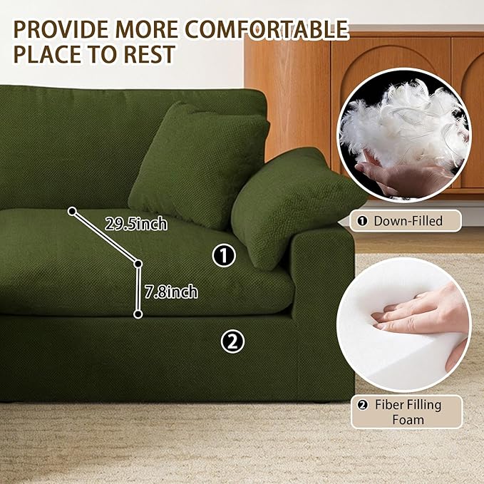 Forest aesthetics 211.6" Cloud Modular Sectional Sofa,Green Down Filled Sofa 5 Seat,Minimalist Sofa Cover Washable and Replaceable Couches for Living Room,Sectional Sofa Deep Seat