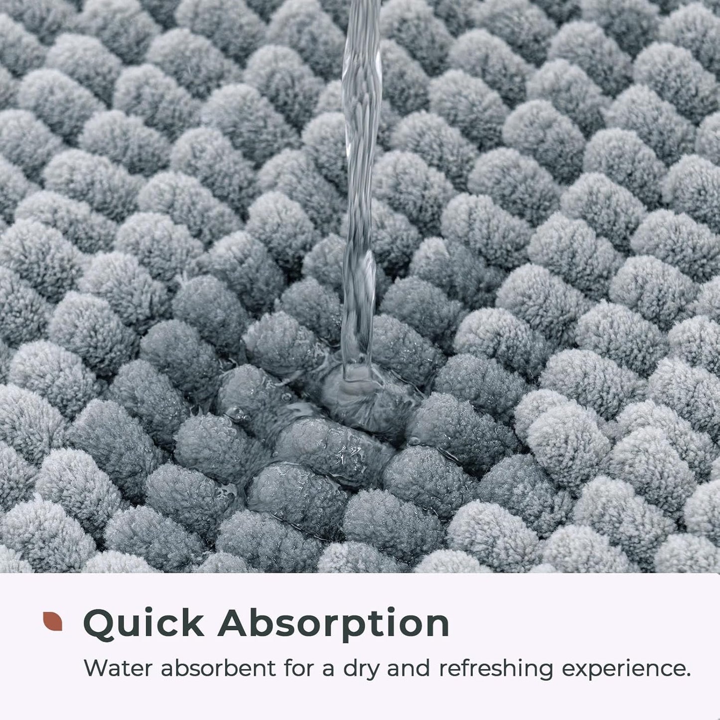 FRESHMINT Chenille Bathroom Rugs Non-Slip Bath Mat 32"x20", Washable Soft Shower Mat, for Bathroom Floor & Tub Fluffy Shag Bath Rugs, Durable Thick Water Absorbent Microfiber Shower Rugs, Sky Gray