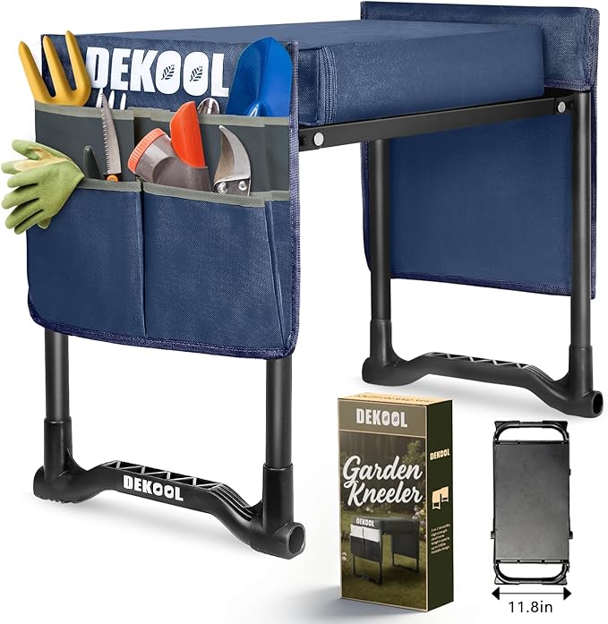 Dekool Garden Kneeler and Seat with Upgraded Wide & 3" Thick Kneeling Pad, Heavy Duty Garden Stool with 2 Large Tool Bags, Portable Bench for Weeding, Gardening Gifts for Women, Men, Seniors, Blue