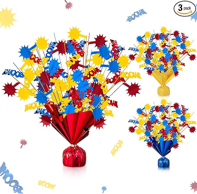 Maysing 3 Sets Hero Foil Spray Centerpiece Party Boom Table Decorations for Banquet Karaoke 50s Wedding Graduation Red Yel...