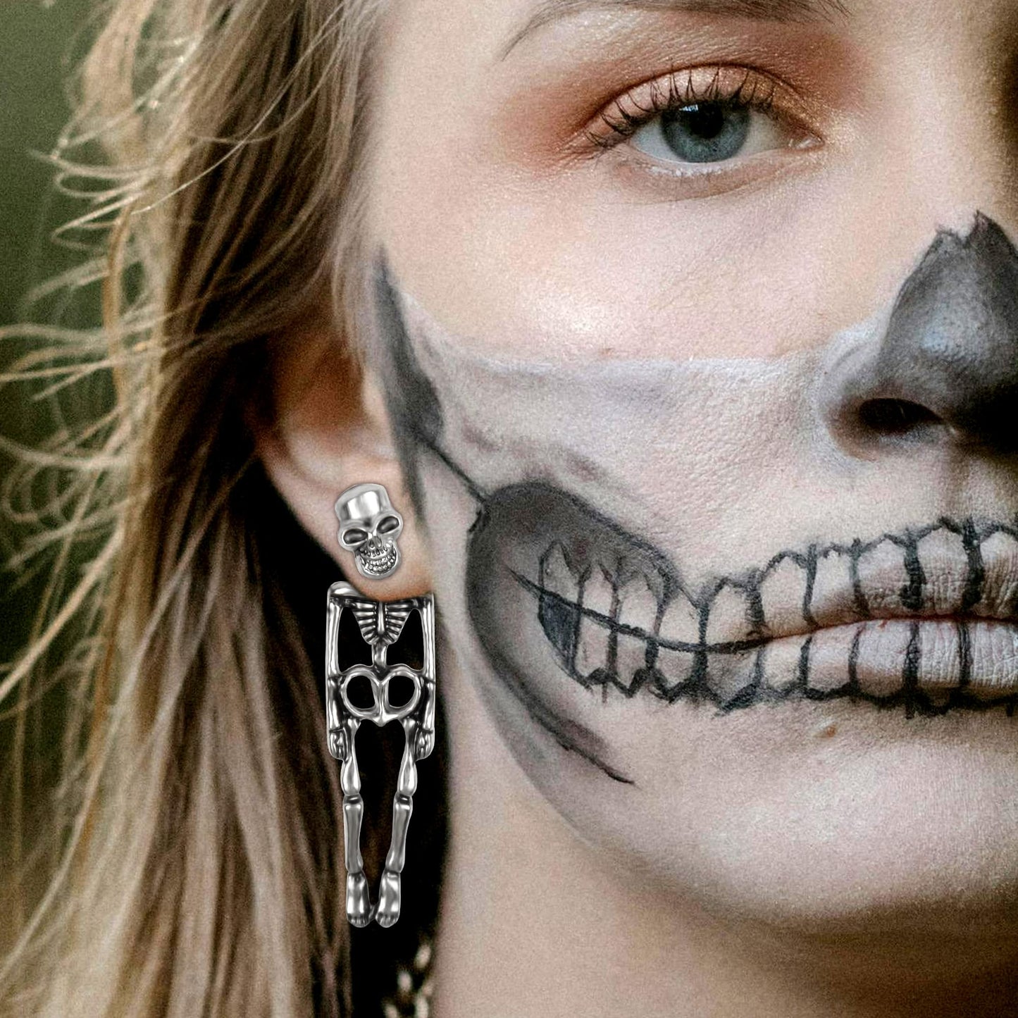 Halloween Earrings for Women, Gothic Skeleton Skull Dangle Earrings for Women, Detachable Gothic Earrings Dangling Jewelry for Women Halloween Theme Costume Accessories