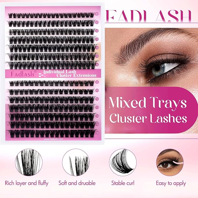 Lash Clusters 60D+80D Fluffy Eyelash Clusters D Curl 8-16mm Individual Lashes Cluster Eyelash Extensions Wispy 280pcs Thick Lash Extension Clusters (60+80D-0.07-D, 8-16mm)