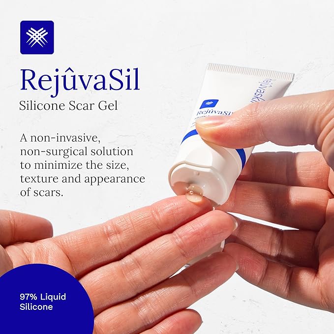 Rejuvaskin RejuvaSil Silicone Scar Gel, Scar Treatment for Surgical Scars, Burns, Keloids, Acne Scars on Face & Body, 15ml