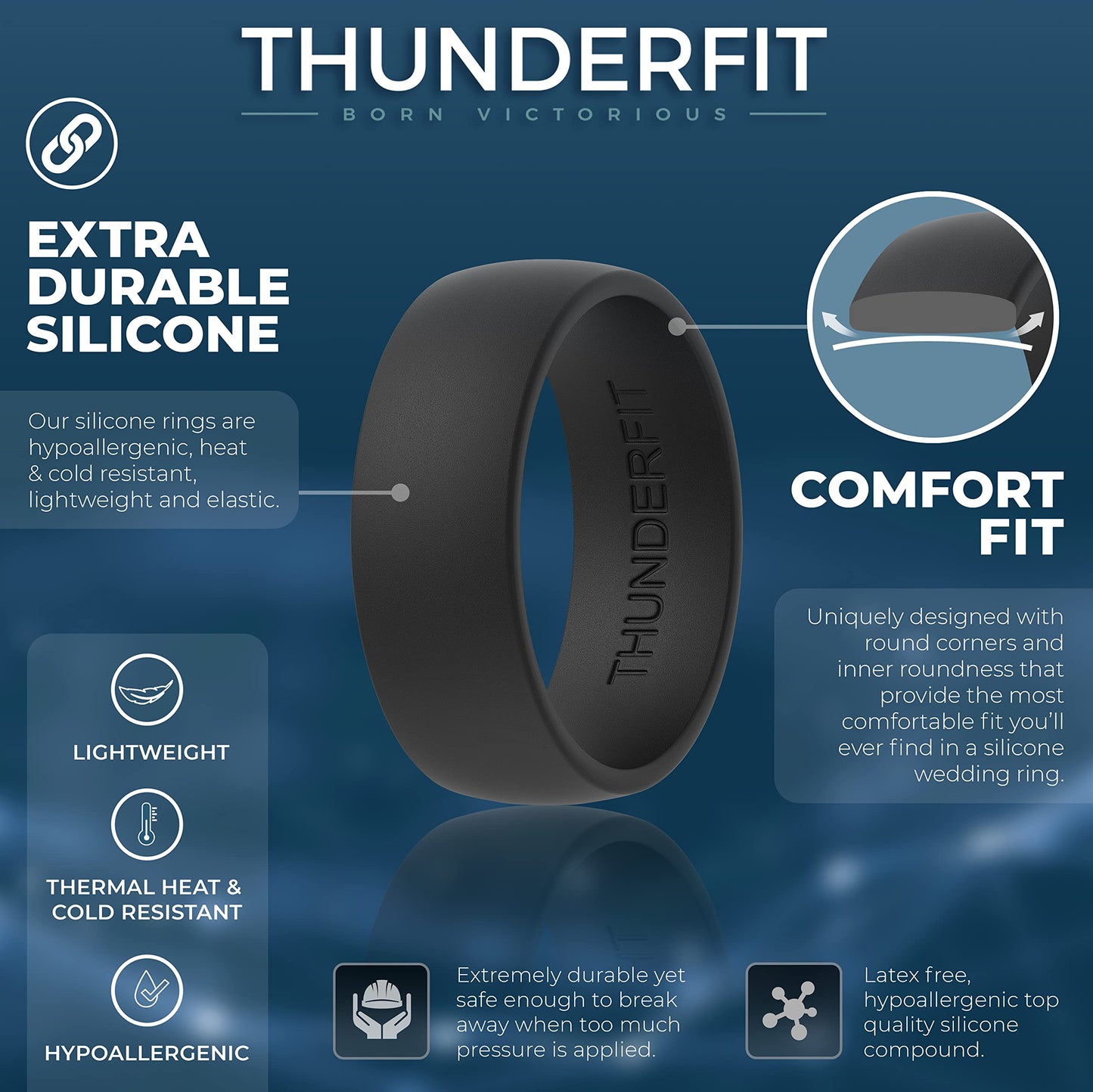 ThunderFit Silicone Wedding Rings for Men, 2 Layers Round Rubber Engagement Bands 8.7mm Wide 2mm Thick - 1/4/7/10 Variety Multip