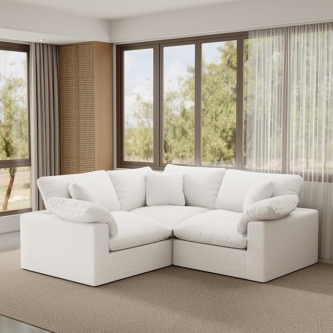 Intuition Decor Cloud Modular Sectional Sofa,78.6" V Shape 3 Seater with Corner Down Filled Comfy Sofa,Modern Deep Seat Cloud Couch,Detachable Couch Cushion Covers for Living Room,White