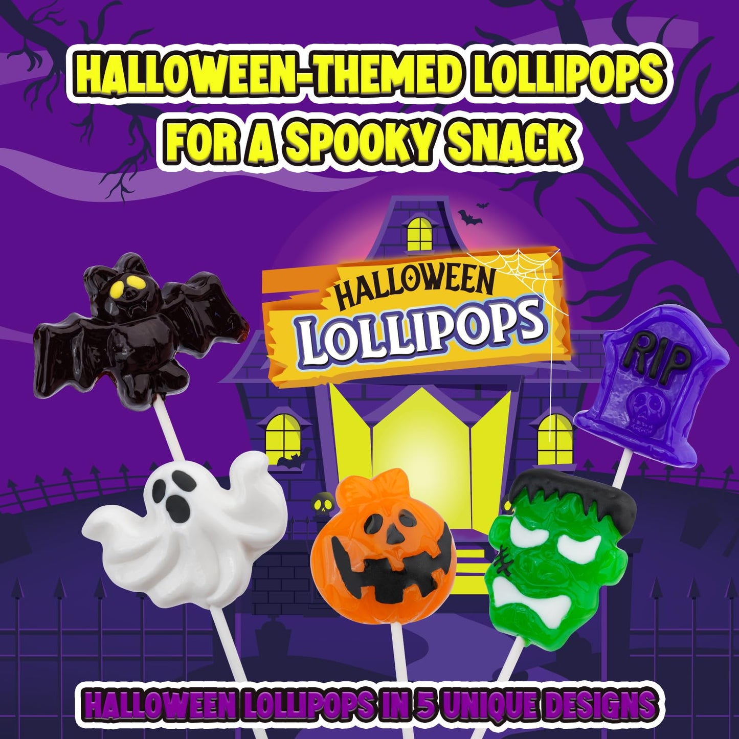 Amos Halloween Candy Lollipop, Monster Variety Suckers Individually Wrapped, Spooky Candies for Trick or Treat (6.35oz,15 Pcs)