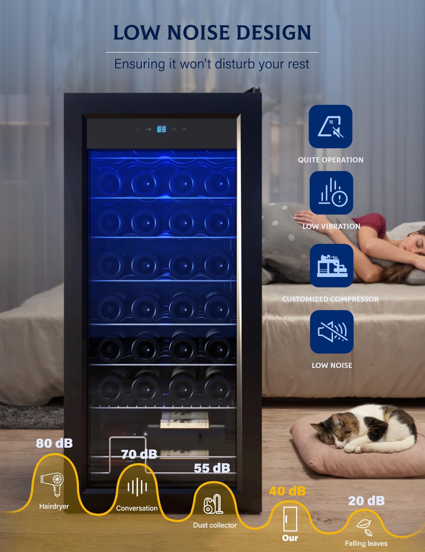 GarveeHome Wine Fridge, Compressor Wine Cooler Refrigerator, Beverage and Wine Refrigerator with Digital Touch Control, Double-Layer Glass Door, Freestanding or Built-In, 32 Bottles